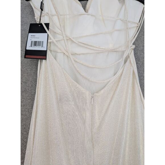 La Femme Sleeveless Maxi Dress Size 00 White Gold Gown Prom Wedding #28363 NWT - Picture 4 of 8